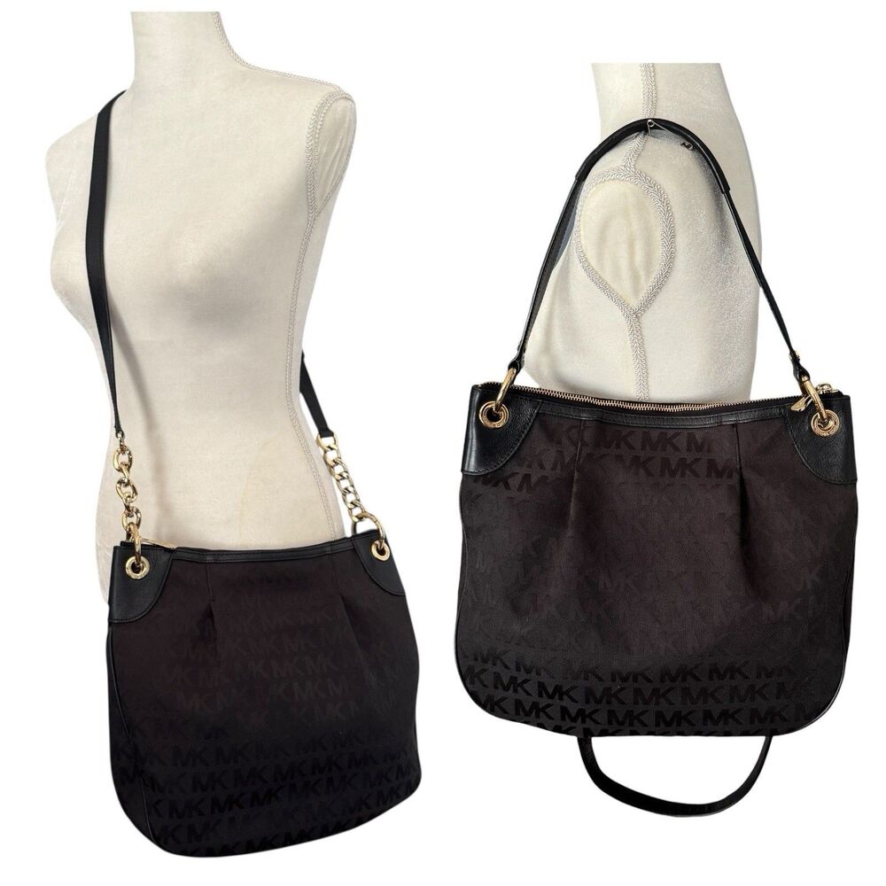 Michael Kors Signature Large Convertible Crossbody/Shoulder Bag‎ Black Canvas